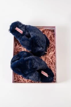 Boxed Navy Faux Fur Quilted Slippers -Fashion Clothing Accessories Store carraig donn boxed navy faux fur quilted slippers 407545
