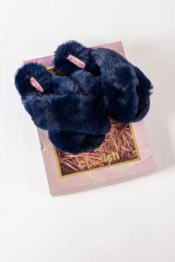 Boxed Navy Faux Fur Quilted Slippers -Fashion Clothing Accessories Store carraig donn boxed navy faux fur quilted slippers 648265