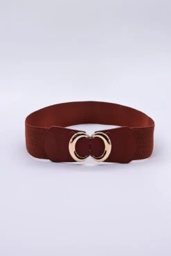 Brown Elastic Belt With Gold Clasp -Fashion Clothing Accessories Store carraig donn brown elastic belt with gold clasp 714083