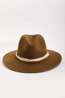 Brown Straw Hat With Gold Clasp Detail
