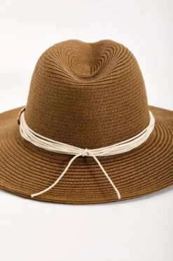 Brown Straw Hat With Gold Clasp Detail -Fashion Clothing Accessories Store carraig donn brown straw hat with gold clasp detail 864969