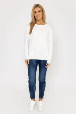 Button Detail Knit In White -Fashion Clothing Accessories Store carraig donn button detail knit in white 701265