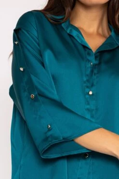 Button Sleeve Blouse In Teal -Fashion Clothing Accessories Store carraig donn button sleeve blouse in teal 930248