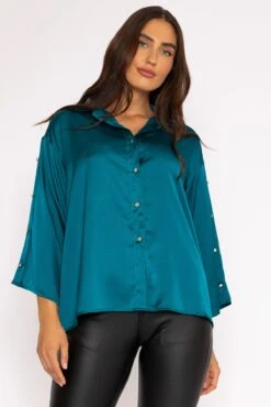 Button Sleeve Blouse In Teal