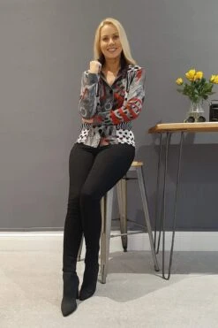 Buttoned Faux Fur Trim Top In Black -Fashion Clothing Accessories Store carraig donn buttoned faux fur trim top in black 110261