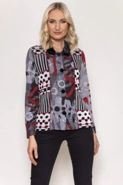 Buttoned Faux Fur Trim Top In Black -Fashion Clothing Accessories Store carraig donn buttoned faux fur trim top in black 589638