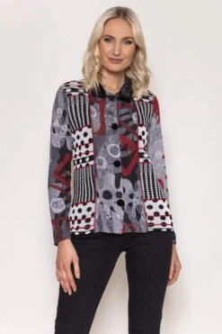 Buttoned Faux Fur Trim Top In Black