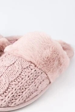 Cable Knit Slippers In Pink -Fashion Clothing Accessories Store carraig donn cable knit slippers in pink 171129
