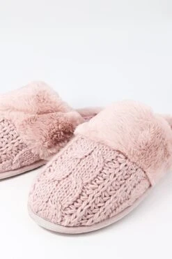 Cable Knit Slippers In Pink -Fashion Clothing Accessories Store carraig donn cable knit slippers in pink 273432