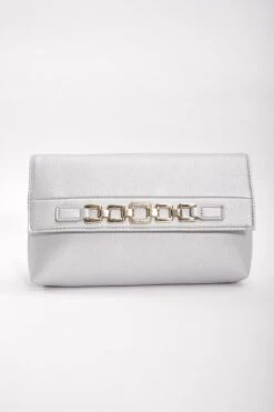 Chain Detail Clutch In Silver