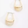Chunky Hoop Earrings With Cream Stone