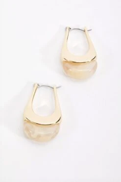 Chunky Hoop Earrings With Cream Stone