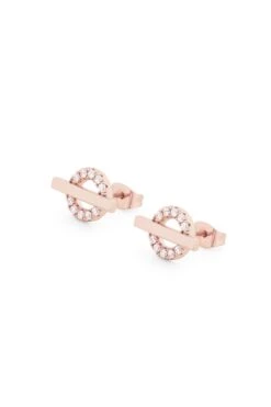Circle T-Bar Stud Earrings In Rose Gold