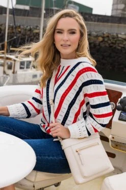 Classic Crossbody Front Zip Bag In Cream