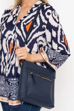 Classic Crossbody Front Zip Bag In Navy
