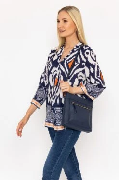 Classic Crossbody Front Zip Bag In Navy -Fashion Clothing Accessories Store carraig donn classic crossbody front zip bag in navy 268737