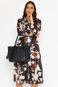 Cliodhna Brown Printed Midi Dress -Fashion Clothing Accessories Store carraig donn cliodhna brown printed midi dress 293541