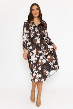 Cliodhna Brown Printed Midi Dress -Fashion Clothing Accessories Store carraig donn cliodhna brown printed midi dress 580558