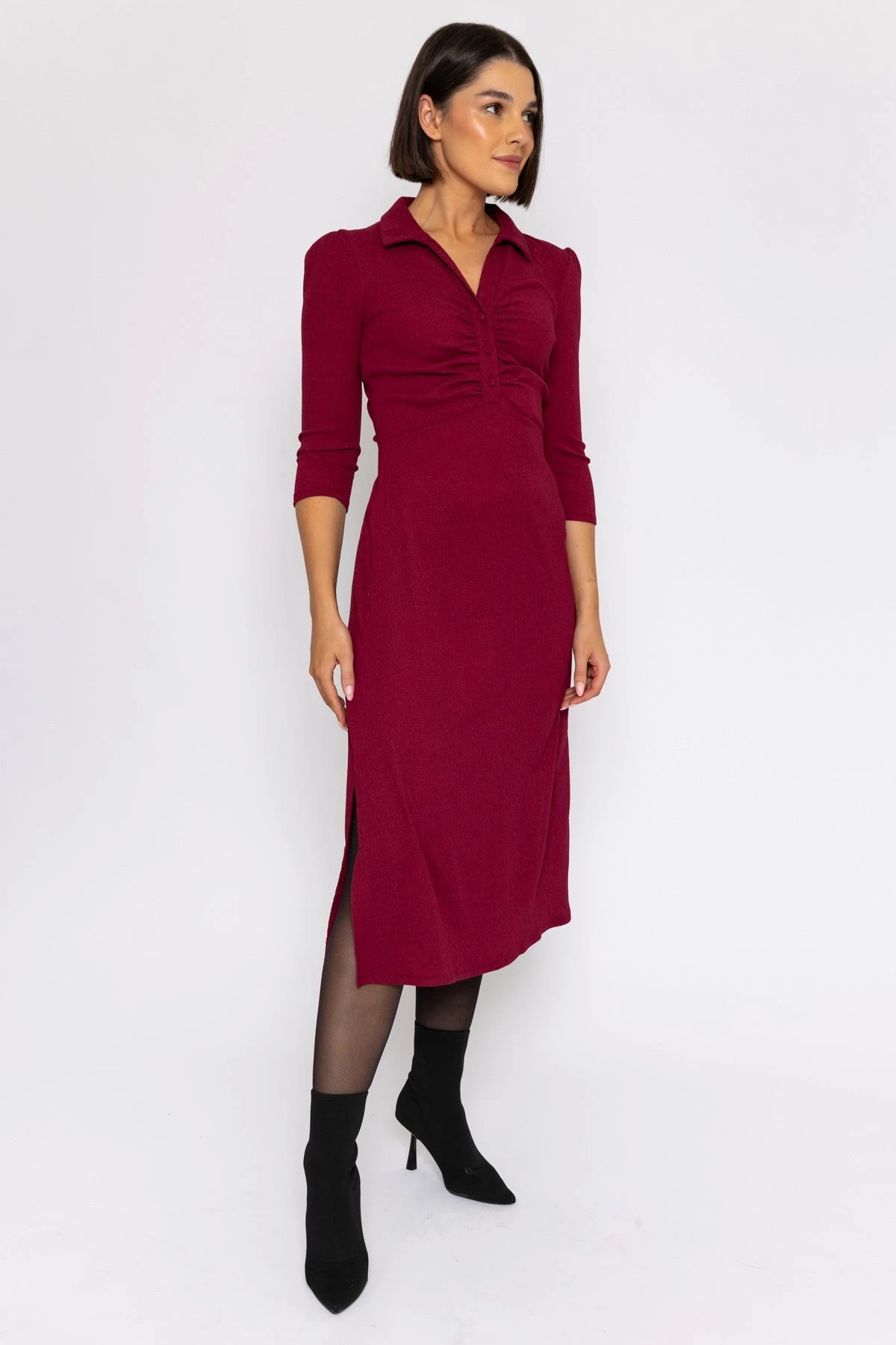 Collar Tree Bark Dress In Burgundy 4 Collar Tree Bark Dress In Burgundy - Image 2
