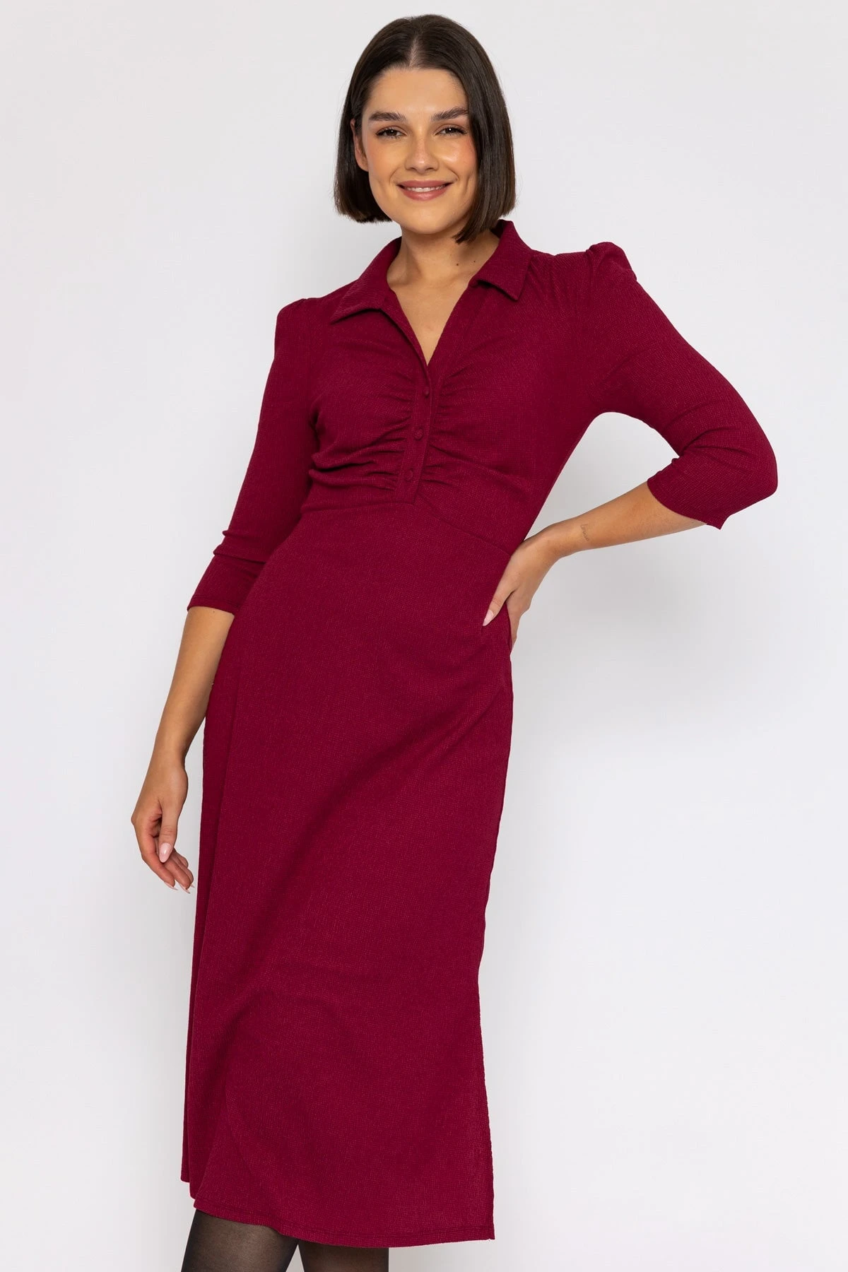 Collar Tree Bark Dress In Burgundy 3 Collar Tree Bark Dress In Burgundy