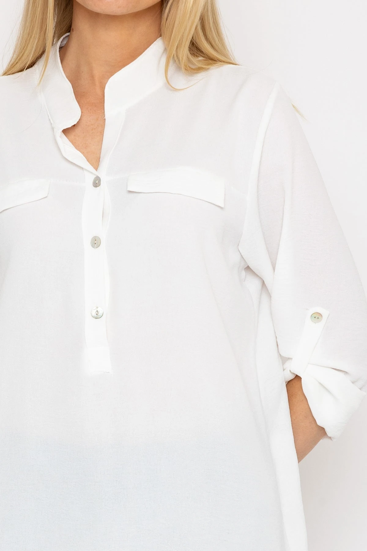 Collarless Shirt In Ecru 4 Collarless Shirt In Ecru - Image 2