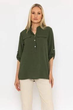 Collarless Shirt In Khaki 8 Collarless Shirt In Khaki -Fashion Clothing Accessories Store carraig donn collarless shirt in khaki 263145