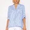 Collarless Stripe Shirt In Blue