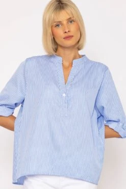 Collarless Stripe Shirt In Blue 10 Collarless Stripe Shirt In Blue -Fashion Clothing Accessories Store carraig donn collarless stripe shirt in blue 248359