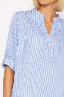 Collarless Stripe Shirt In Blue 9 Collarless Stripe Shirt In Blue -Fashion Clothing Accessories Store carraig donn collarless stripe shirt in blue 552030
