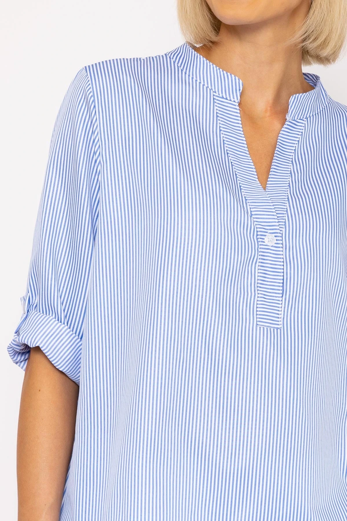 Collarless Stripe Shirt In Blue 5 Collarless Stripe Shirt In Blue - Image 3