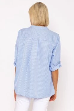 Collarless Stripe Shirt In Blue 11 Collarless Stripe Shirt In Blue -Fashion Clothing Accessories Store carraig donn collarless stripe shirt in blue 581660