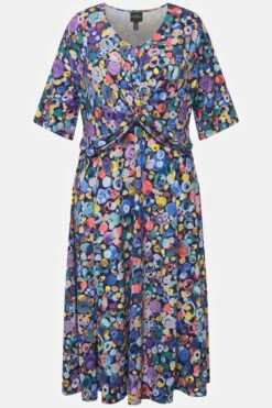Ulla Popken Colorful Dot Print Short Sleeve Midi Dress -Fashion Clothing Accessories Store carraig donn colorful dot print short sleeve midi dress 250746