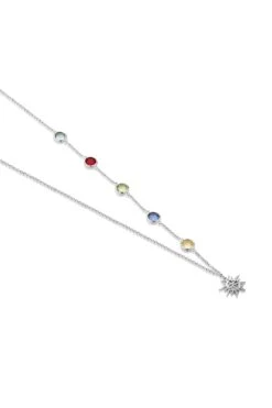 Coloured Stone Necklace In Silver