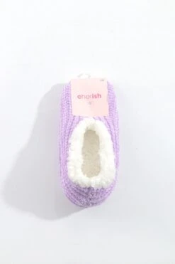 Cosy Knit Slipper Socks In Lilac