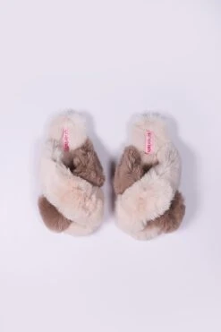 Cream Faux Fur Contrast Slippers -Fashion Clothing Accessories Store carraig donn cream faux fur contrast slippers 431130