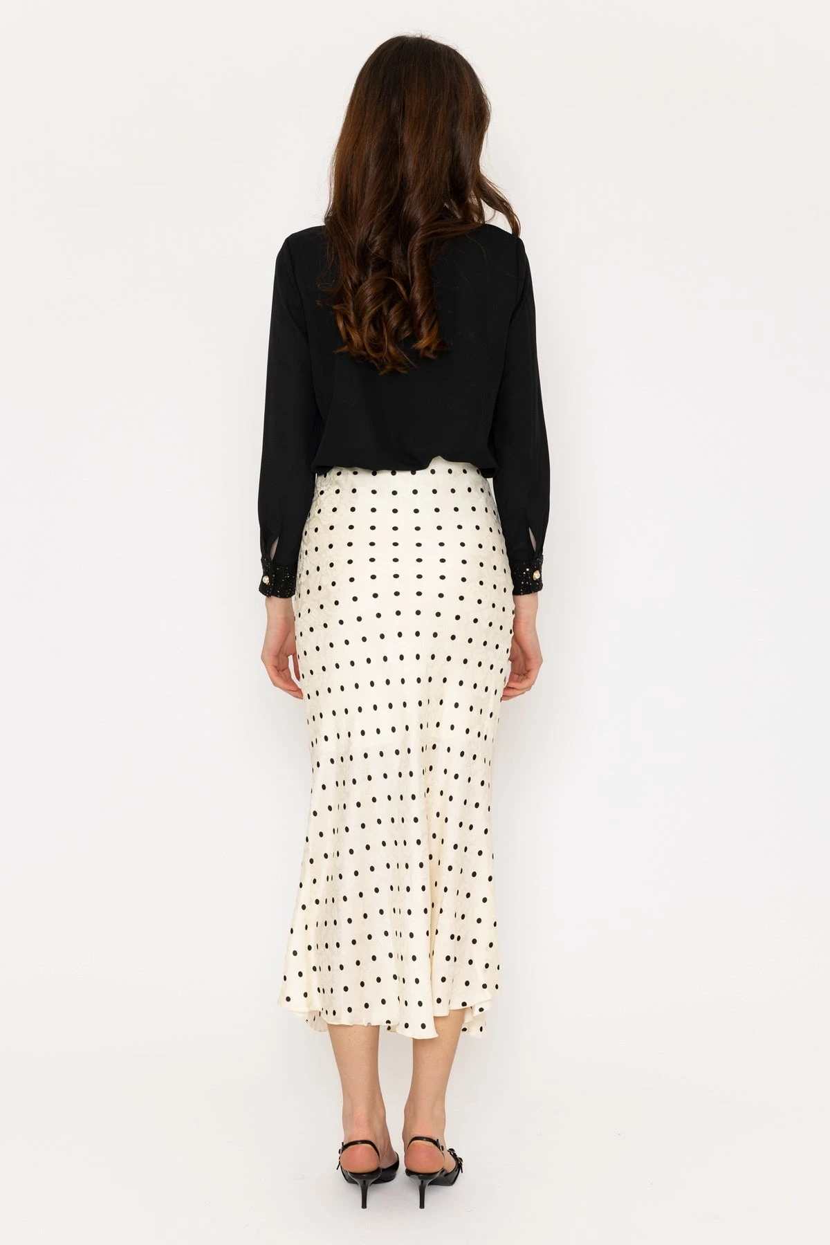 Cream Satin Polka Dot Midi Skirt 6 Cream Satin Polka Dot Midi Skirt - Image 4