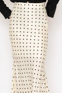 Cream Satin Polka Dot Midi Skirt