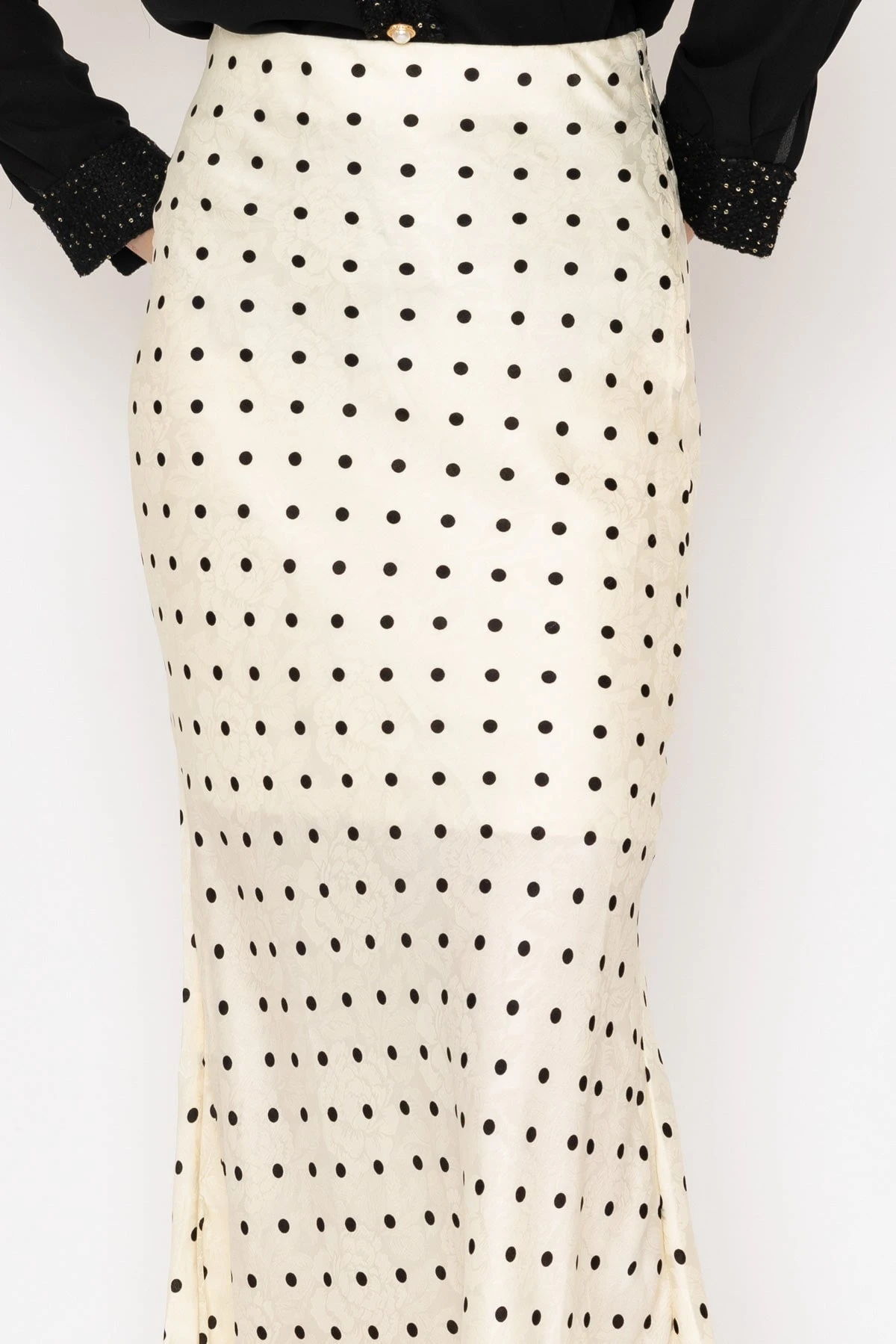 Cream Satin Polka Dot Midi Skirt 3 Cream Satin Polka Dot Midi Skirt