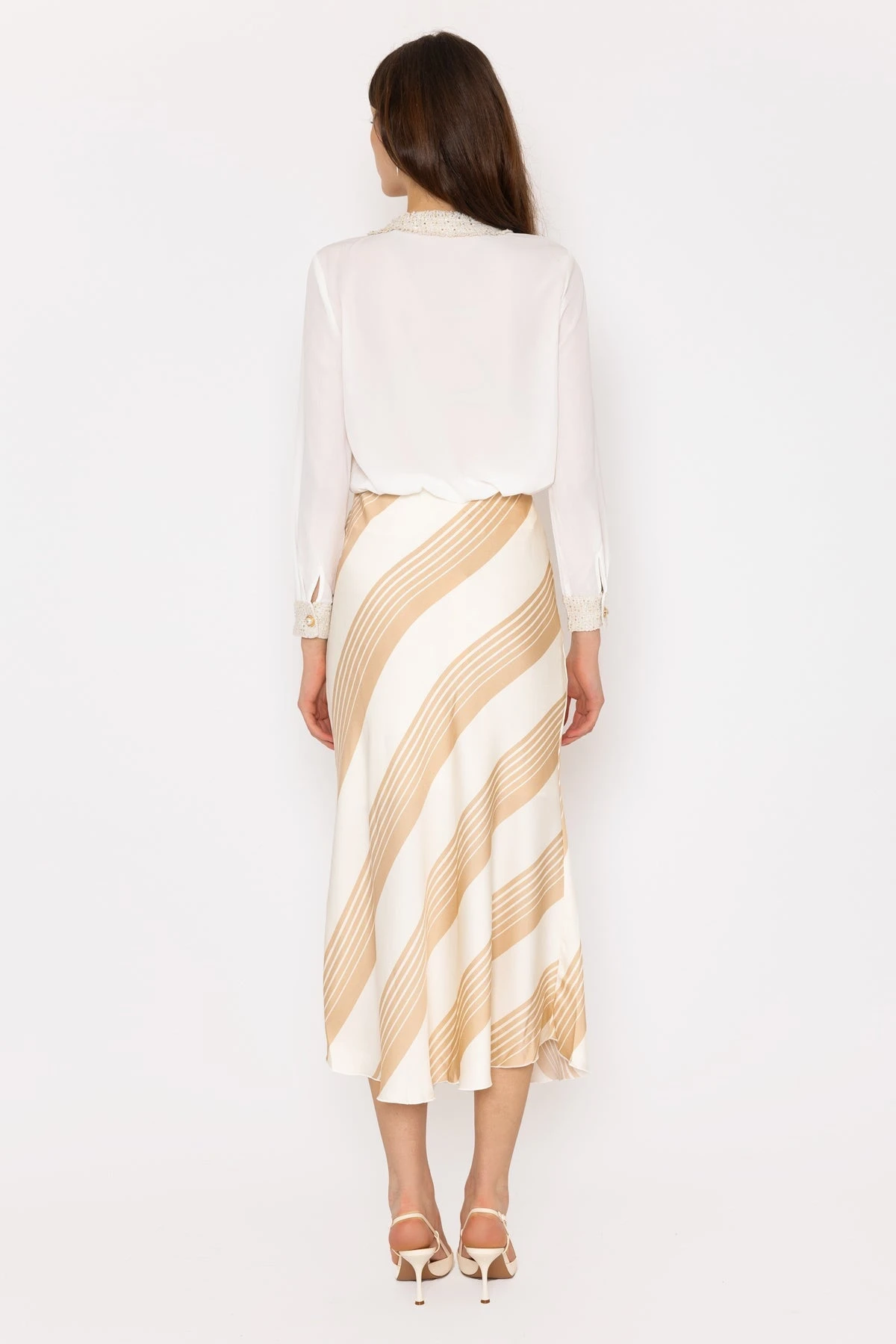 Cream Satin Stripe Midi Skirt 6 Cream Satin Stripe Midi Skirt - Image 4