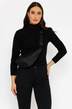 Crescent Shape Crossbody In Black -Fashion Clothing Accessories Store carraig donn crescent shape crossbody in black 625547