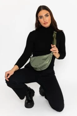 Crescent Shape Crossbody In Khaki -Fashion Clothing Accessories Store carraig donn crescent shape crossbody in khaki 958166