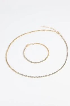 Curb And Diamante Bracelet In Gold -Fashion Clothing Accessories Store carraig donn curb and diamante bracelet in gold 574088