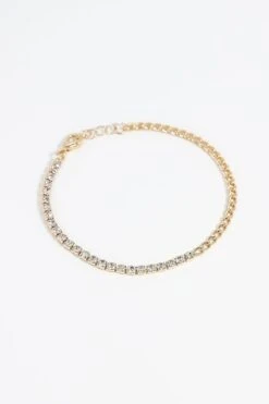 Curb And Diamante Bracelet In Gold