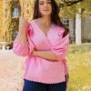 Vero Moda Curve Curve - Elise Wrap Blouse In Pink -Fashion Clothing Accessories Store carraig donn curve elise wrap blouse in pink 446822