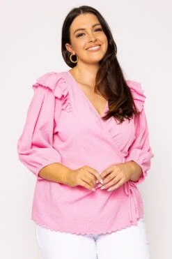 Vero Moda Curve Curve - Elise Wrap Blouse In Pink -Fashion Clothing Accessories Store carraig donn curve elise wrap blouse in pink 658702