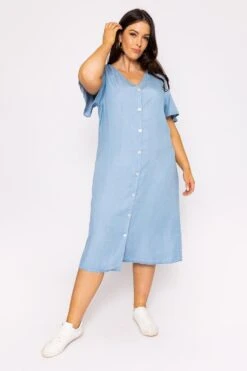 Vero Moda Curve Curve - Liliana Dress In Light Blue Denim -Fashion Clothing Accessories Store carraig donn curve liliana dress in light blue denim 991005