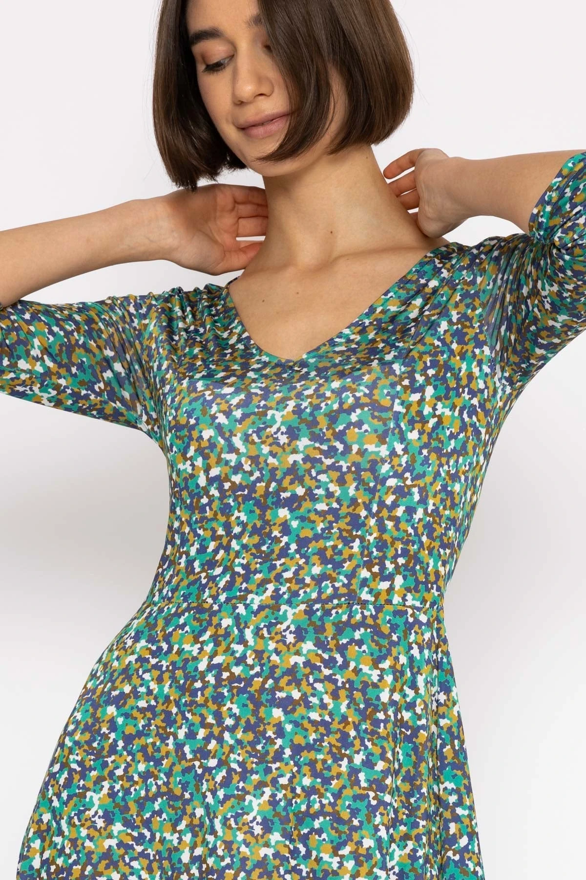 Deirdre Dress In Teal Print 5 Deirdre Dress In Teal Print - Image 3