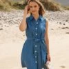 Denim Knee Length Shirt Dress -Fashion Clothing Accessories Store carraig donn denim knee length shirt dress 192295
