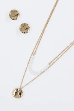 Double Strand Coin Pendant Necklace In Gold -Fashion Clothing Accessories Store carraig donn double strand coin pendant necklace in gold 446439