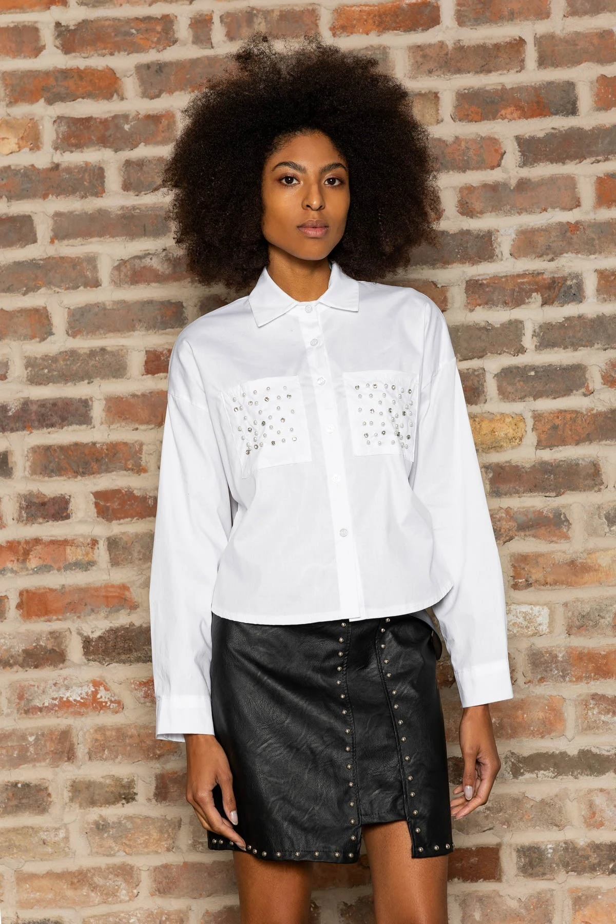 Embellished Short Shirt In White 3 Embellished Short Shirt In White